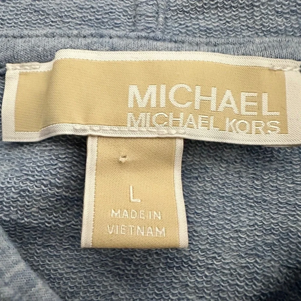 Michael Kors Hoodie Womens Large Blue Heathered Logo Aglet Elastic‎ Hem Pullover